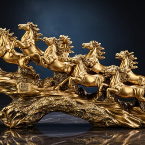 Auspicious Golden Seven Horses Figurine – Symbol of Success & Wealth